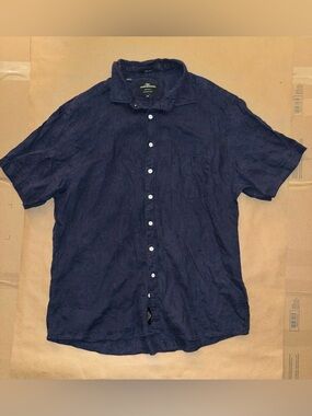 Rodd & Gunn Men’s Short Sleeve Button Up 100% Linen Dark Blue Midnight Men's 2XL
